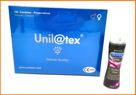 1 Caja UNILATEX Natural 144 Preservativos + 1 Durex Play Silicona 50ml